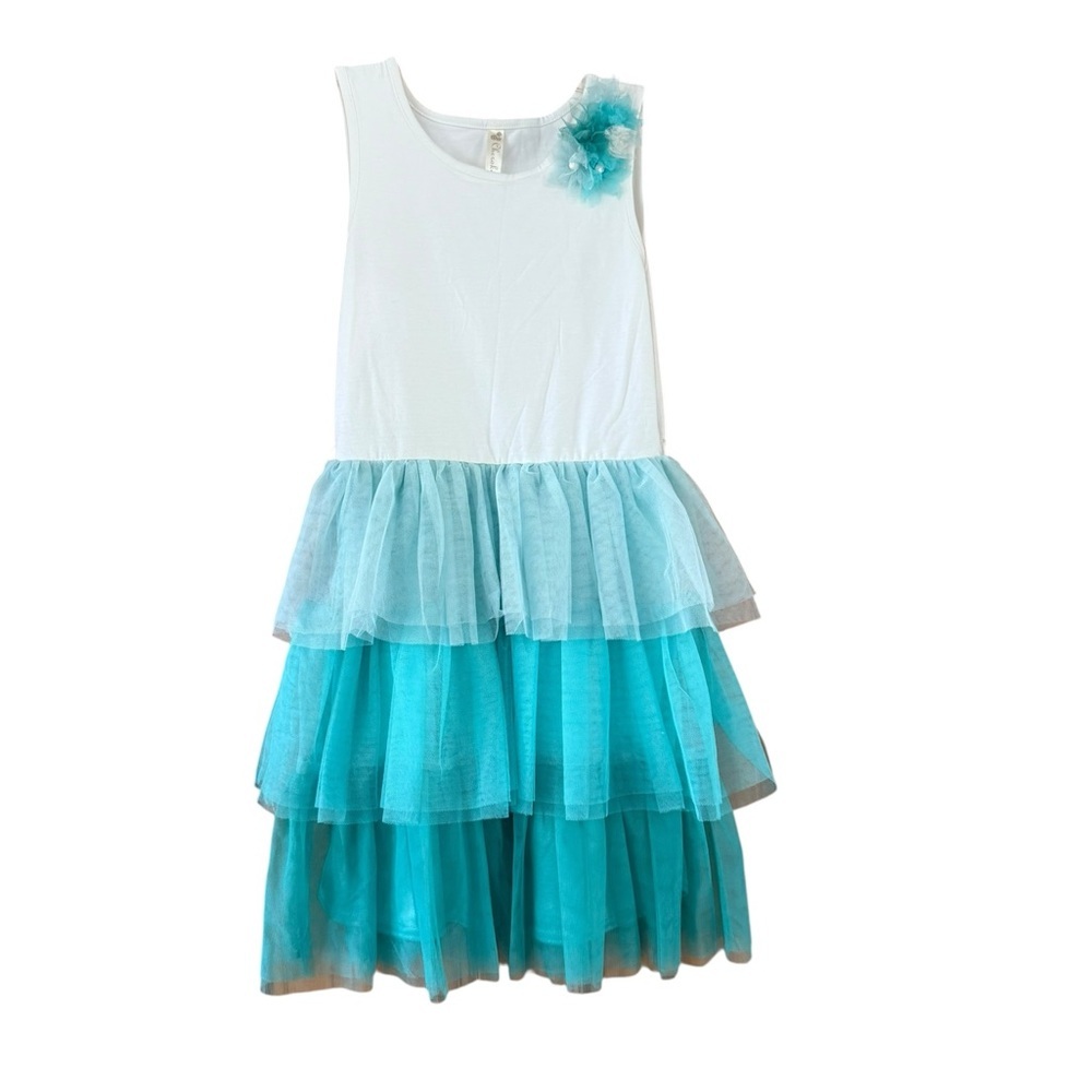 Cherokee White and Teal Kids Layered Dress